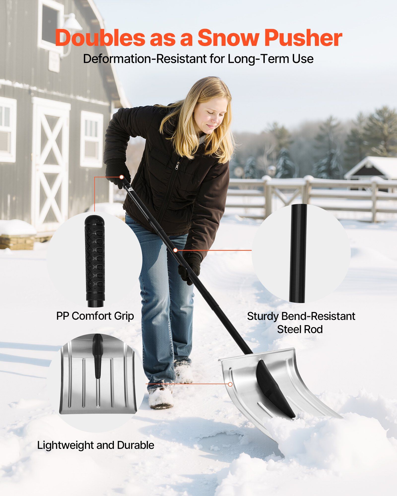 Snow Shovel for Driveway, 40cm Wide Aluminum Alloy Snow Shovel, Non Slip Grip, Large Capacity Snowplow Shovels, Detachable & Lightweight Snows Removal Tool for Garden Car Camping Outdoors 5 Snow Shovel for Driveway, 40cm Wide Aluminum Alloy Snow Shovel, Non Slip Grip, Large Capacity Snowplow Shovels, Detachable & Lightweight Snows Removal Tool for Garden Car Camping Outdoors - Image 5