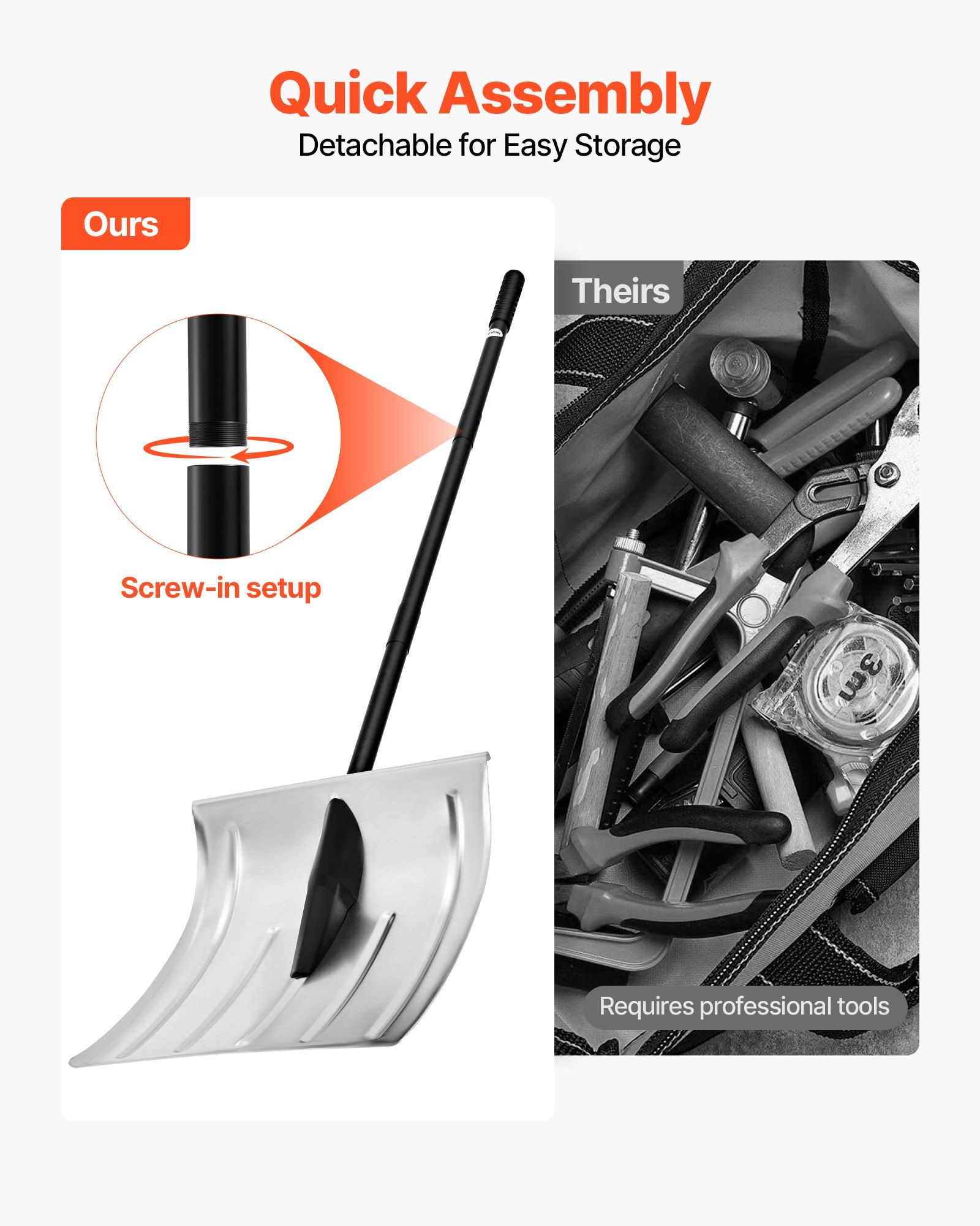 Snow Shovel for Driveway, 40cm Wide Aluminum Alloy Snow Shovel, Non Slip Grip, Large Capacity Snowplow Shovels, Detachable & Lightweight Snows Removal Tool for Garden Car Camping Outdoors 6 Snow Shovel for Driveway, 40cm Wide Aluminum Alloy Snow Shovel, Non Slip Grip, Large Capacity Snowplow Shovels, Detachable & Lightweight Snows Removal Tool for Garden Car Camping Outdoors - Image 6
