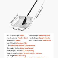 Snow Shovel for Driveway, 40cm Wide Aluminum Alloy Snow Shovel, Non Slip Grip, Large Capacity Snowplow Shovels, Detachable & Lightweight Snows Removal Tool for Garden Car Camping Outdoors 17 V952 KXCLHJ16INCHF6PLG001V0 06
