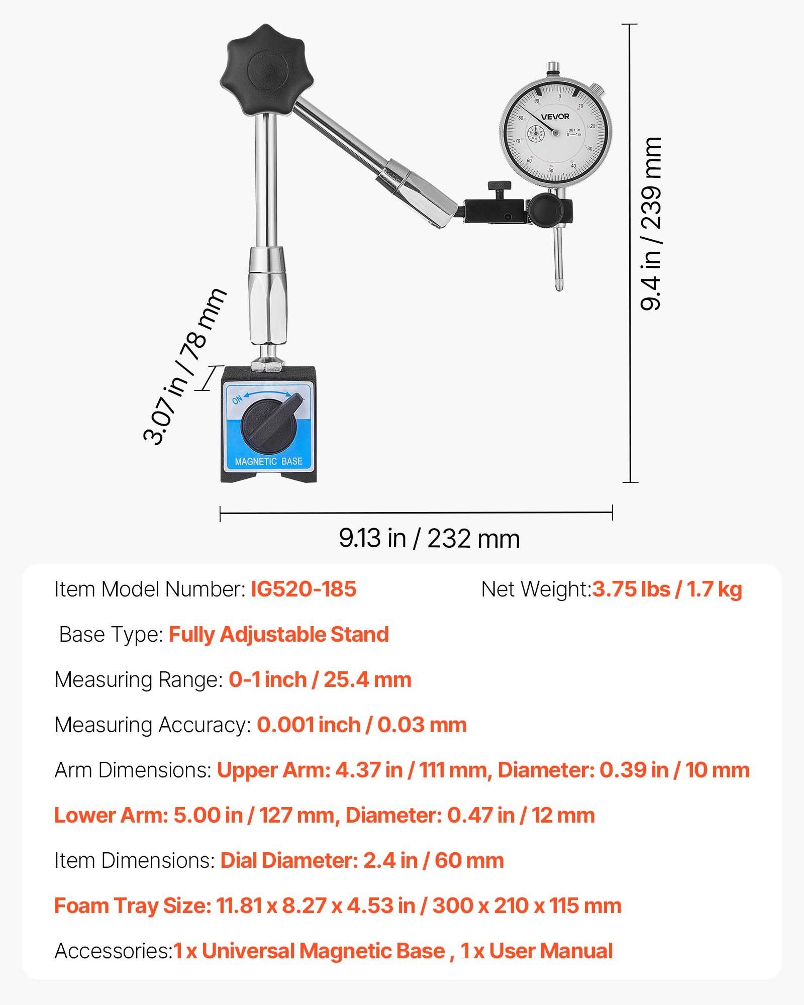 Dial Test Indicator with Magnetic Base Stand 0.03 mm 7 Dial Test Indicator with Magnetic Base Stand 0.03 mm - Image 7
