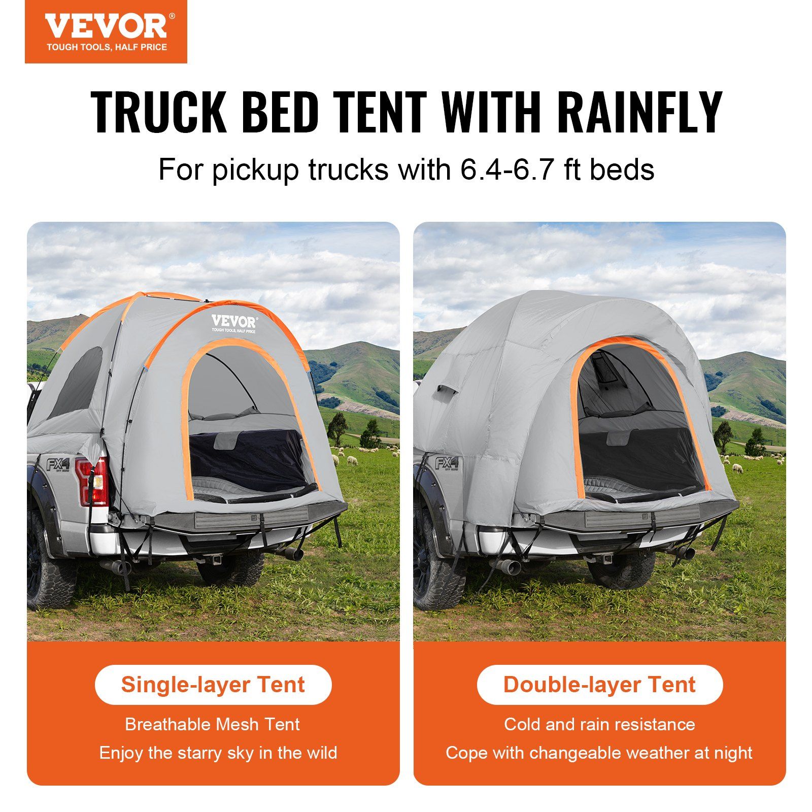 Truck Bed Tent 6.4-6.7 ft Waterproof PU2000mm 2 Truck Bed Tent 6.4-6.7 ft Waterproof PU2000mm - Image 2