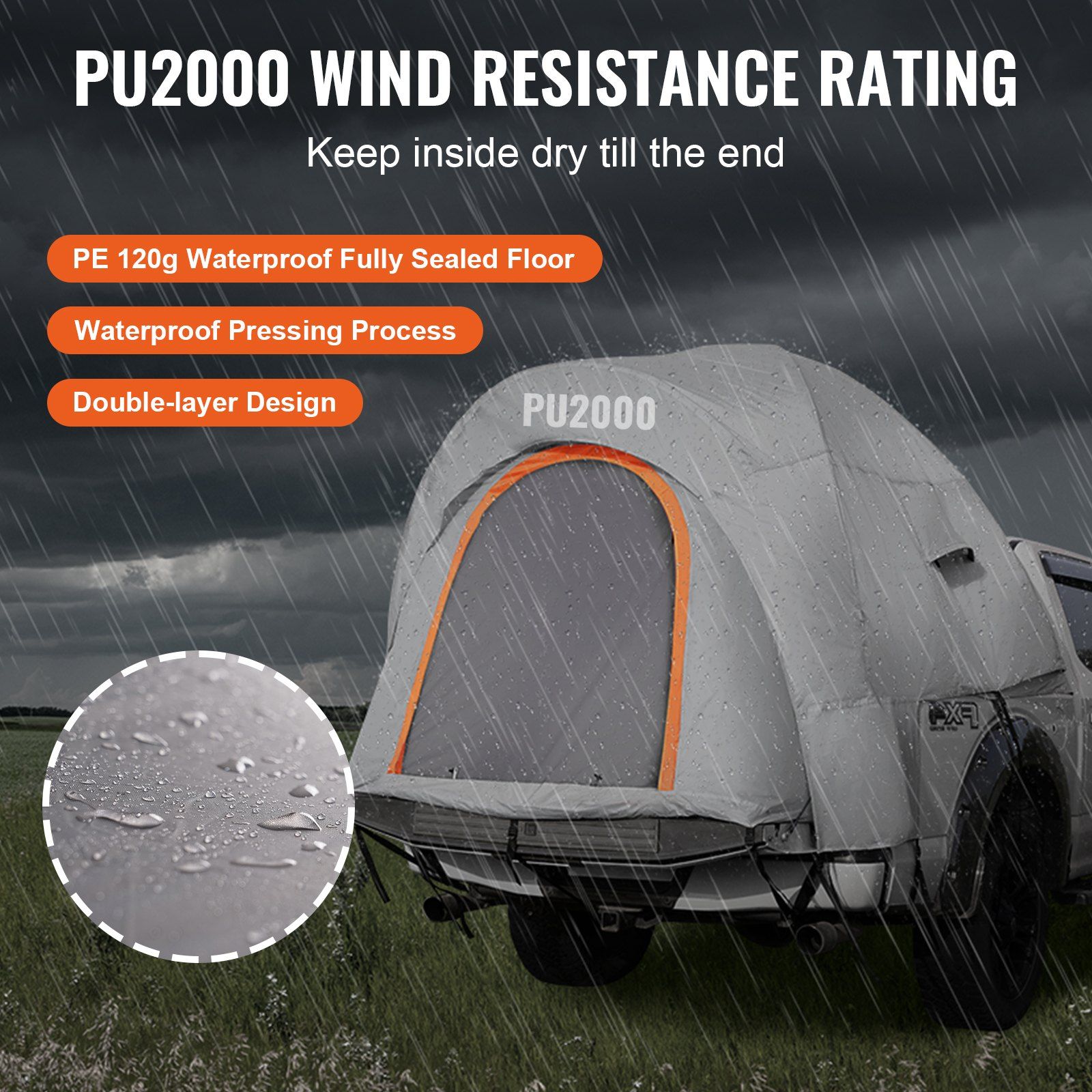 Truck Bed Tent 6.4-6.7 ft Waterproof PU2000mm 3 Truck Bed Tent 6.4-6.7 ft Waterproof PU2000mm - Image 3