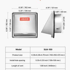Alternative view of 97mm Square Stainless Steel Wall Vent with Protective Screen