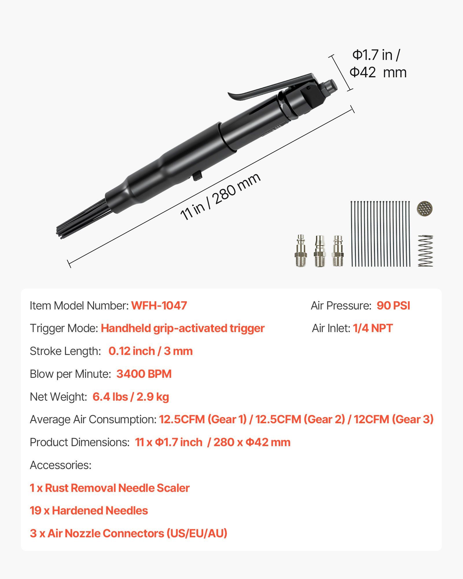 Air Needle Scaler 3400BPM with 3-Speed Control 7 Air Needle Scaler 3400BPM with 3-Speed Control - Image 7