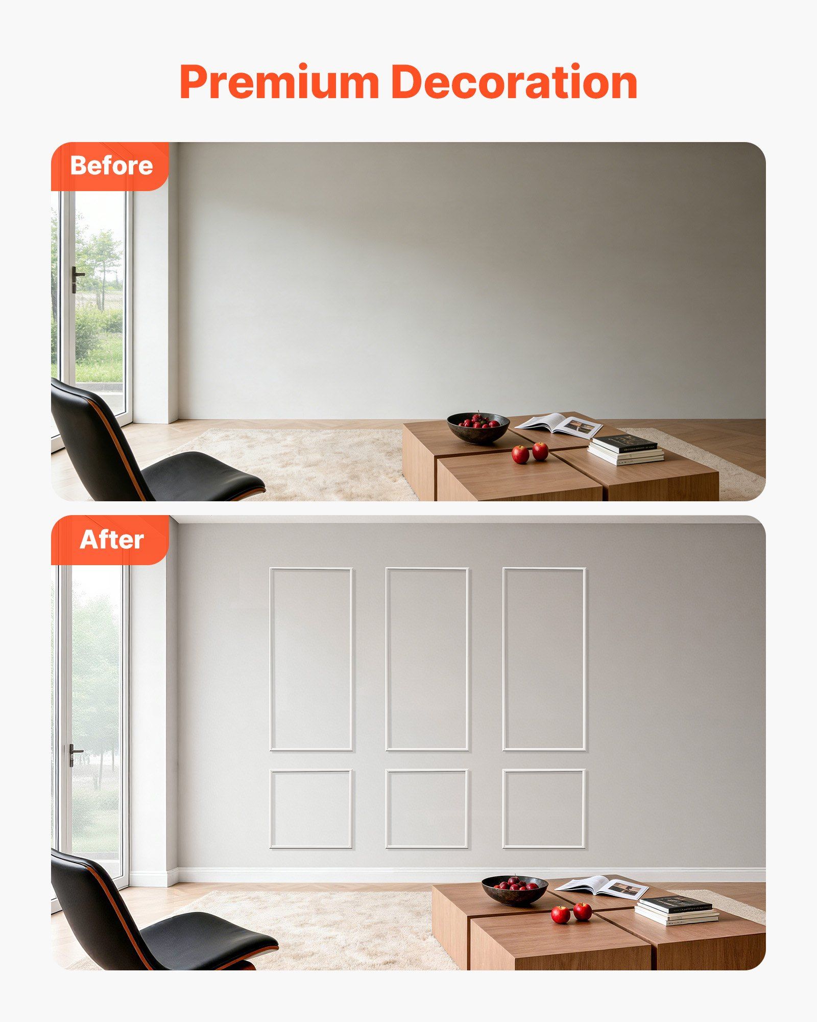 Wainscoting Panels Kit 3 Pack, Polystyrene, White 3 Wainscoting Panels Kit 3 Pack, Polystyrene, White - Image 3