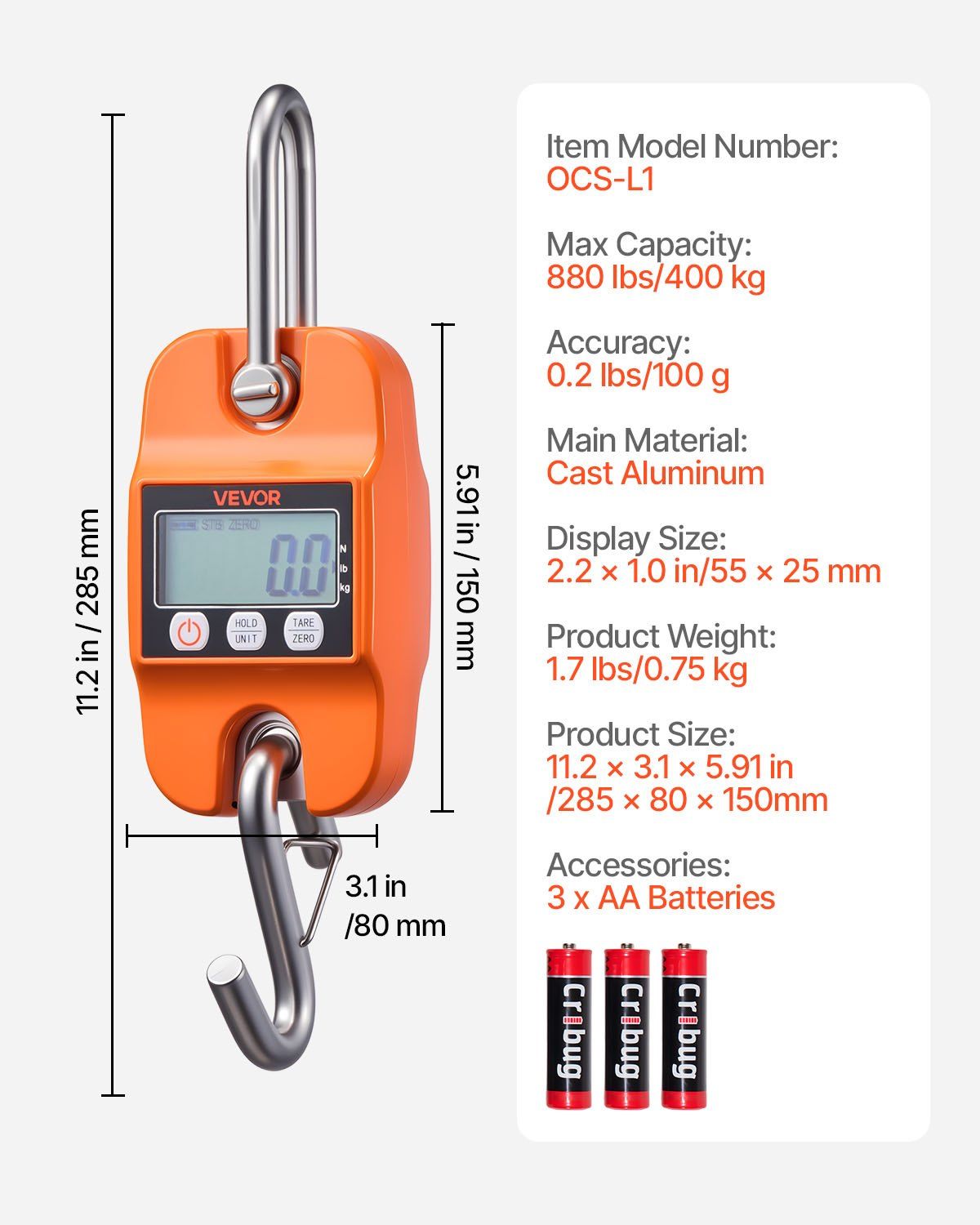 Digital Crane Scale 400 kg Handheld Hanging 7 Digital Crane Scale 400 kg Handheld Hanging - Image 7