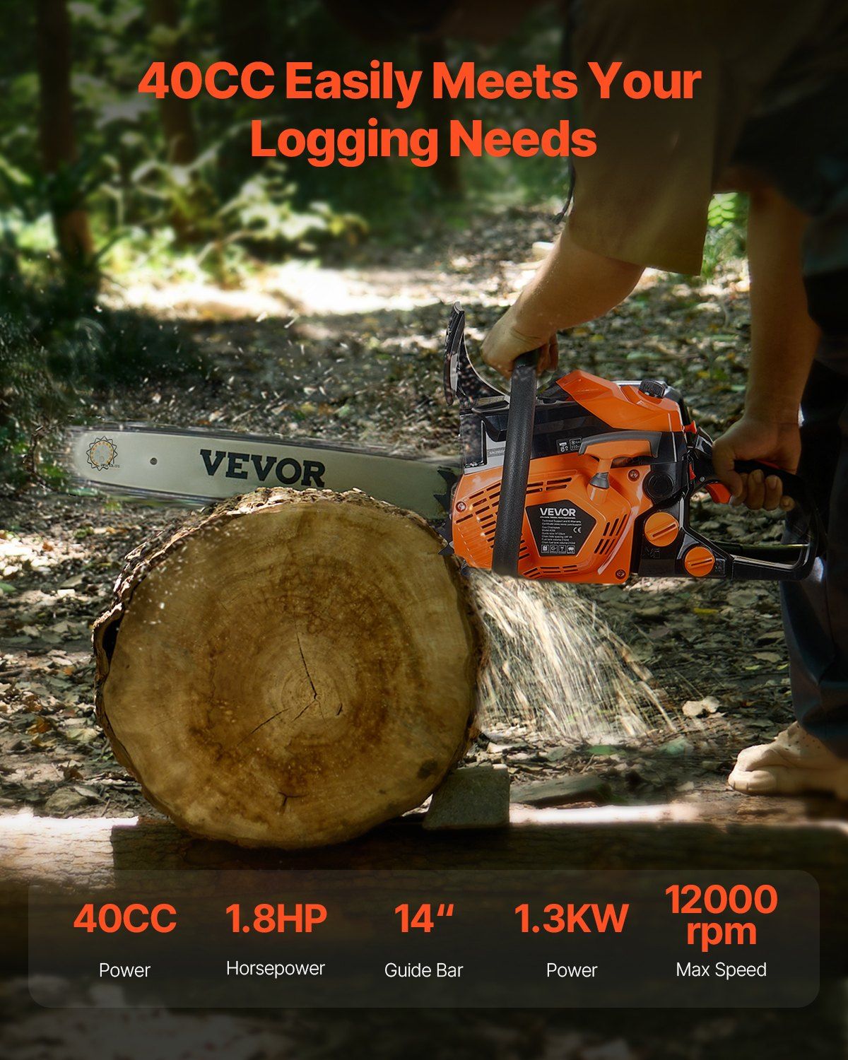 40 cc Gas Chainsaw, 355 mm Gas Powered Chainsaw, 1.3 kW Power Chain Saw with Non-Slip Handle, Gas-Powered Chainsaws with Dual Fuel Tanks, For Wood Cutting, Tree Trimming, and Land Clearing 2 40 cc Gas Chainsaw, 355 mm Gas Powered Chainsaw, 1.3 kW Power Chain Saw with Non-Slip Handle, Gas-Powered Chainsaws with Dual Fuel Tanks, For Wood Cutting, Tree Trimming, and Land Clearing - Image 2