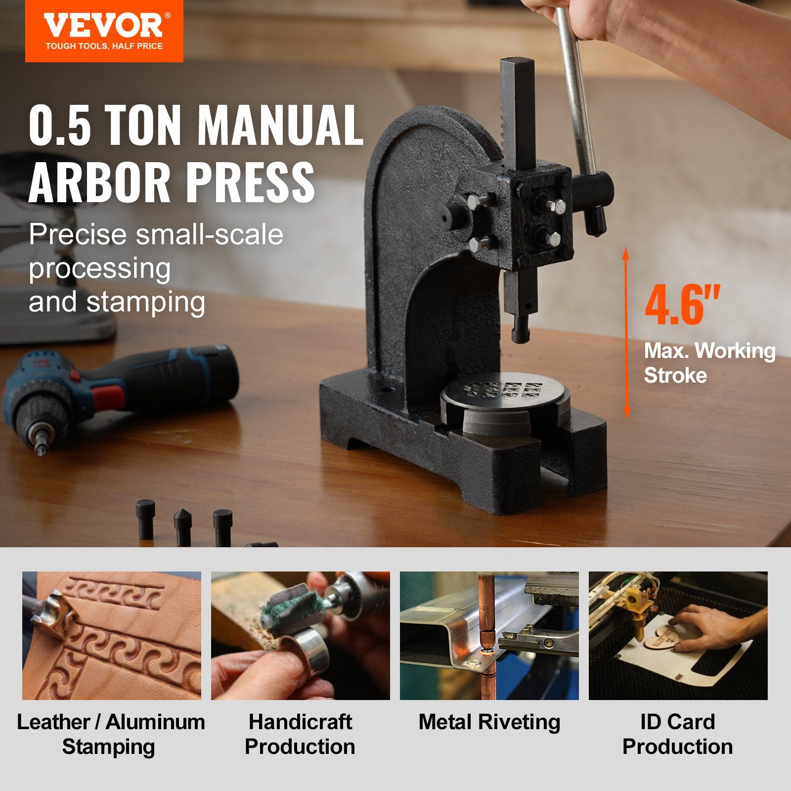 Manual Arbor Press, 0.5 Ton, Cast Iron 2 Manual Arbor Press, 0.5 Ton, Cast Iron - Image 2