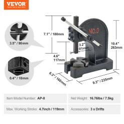 Manual Arbor Press, 0.5 Ton, Cast Iron 17 V952 SDKYLJGG05T0AP25JV0 06