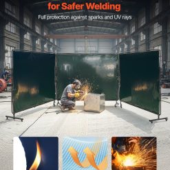Alternative view of Welding Screen with Frame, 3-Panel 1.74 x 2.34m Welding Curtain Screen, Flame-Resistant Vinyl Protection Screens with 12 Wheels & 6-Level UV Protection for Workshop/Industrial Use, Dark Green