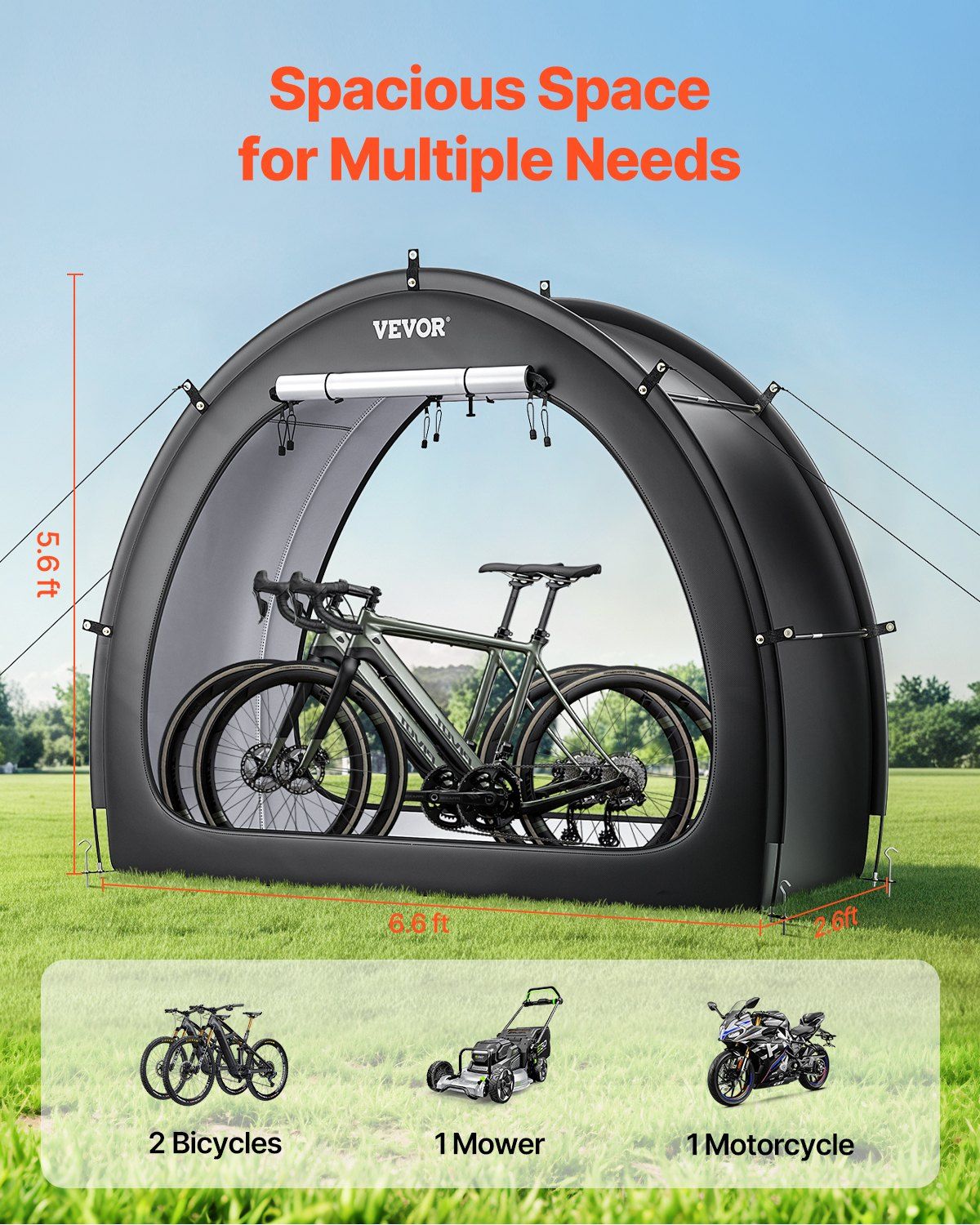 Bike Storage Tent, 1 to 2 Bikes, Outdoor Spacious Bike Storage Tent with Ventilated Window, Waterproof Fan-Shaped Bike Tent with High Strength Fiberglass & Dual Zippers, Fit for Bicycle 2 Bike Storage Tent, 1 to 2 Bikes, Outdoor Spacious Bike Storage Tent with Ventilated Window, Waterproof Fan-Shaped Bike Tent with High Strength Fiberglass & Dual Zippers, Fit for Bicycle - Image 2