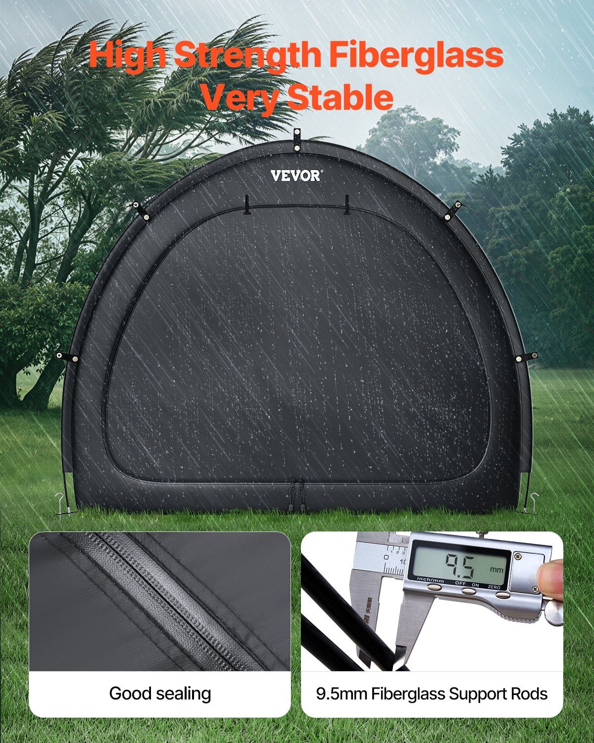 Bike Storage Tent, 1 to 2 Bikes, Outdoor Spacious Bike Storage Tent with Ventilated Window, Waterproof Fan-Shaped Bike Tent with High Strength Fiberglass & Dual Zippers, Fit for Bicycle 4 Bike Storage Tent, 1 to 2 Bikes, Outdoor Spacious Bike Storage Tent with Ventilated Window, Waterproof Fan-Shaped Bike Tent with High Strength Fiberglass & Dual Zippers, Fit for Bicycle - Image 4