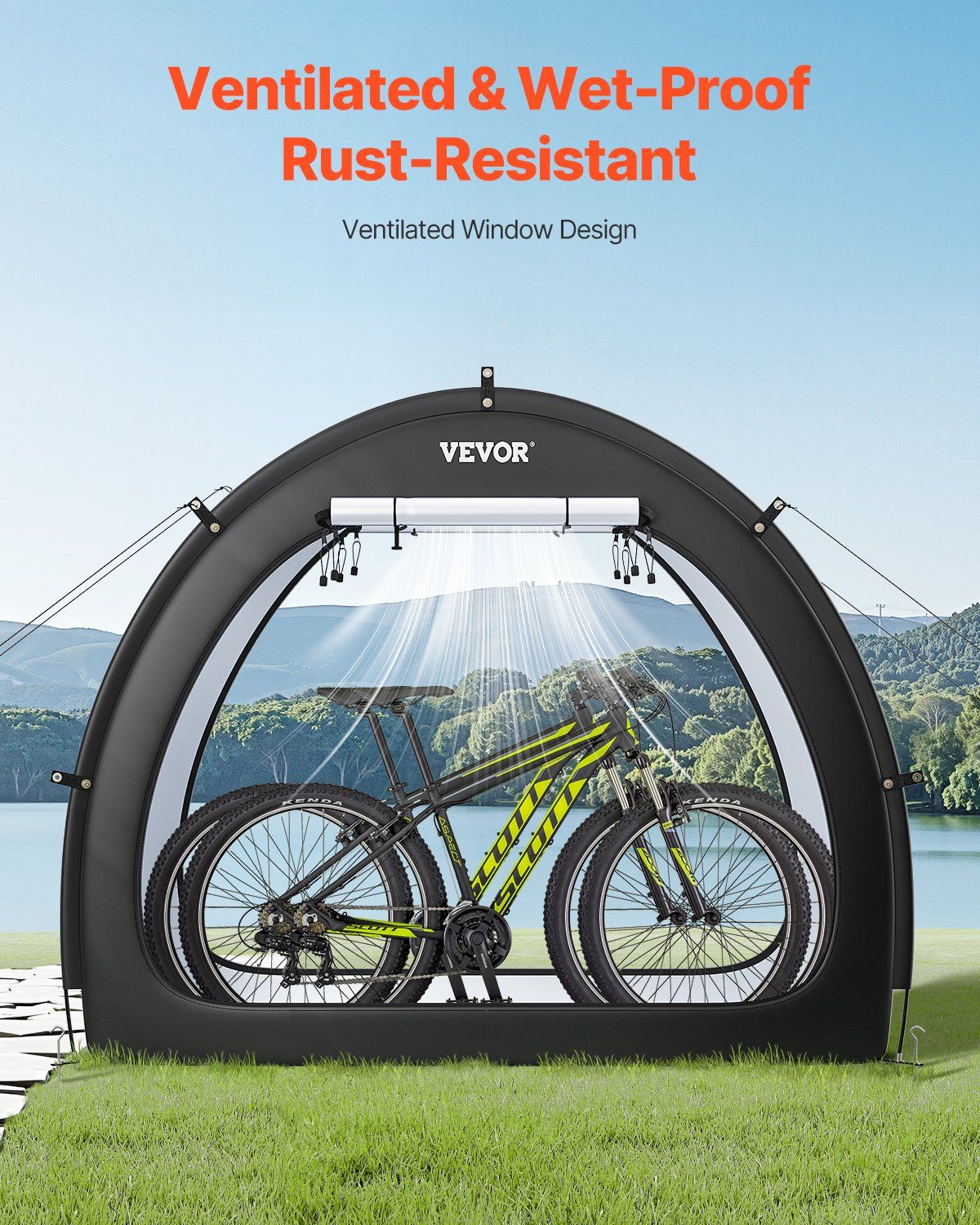 Bike Storage Tent, 1 to 2 Bikes, Outdoor Spacious Bike Storage Tent with Ventilated Window, Waterproof Fan-Shaped Bike Tent with High Strength Fiberglass & Dual Zippers, Fit for Bicycle 6 Bike Storage Tent, 1 to 2 Bikes, Outdoor Spacious Bike Storage Tent with Ventilated Window, Waterproof Fan-Shaped Bike Tent with High Strength Fiberglass & Dual Zippers, Fit for Bicycle - Image 6