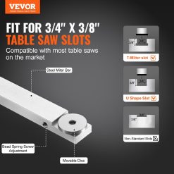 Alternative view of Precision Miter Gauge, Standard Slot 19 x 9.5 mm, Aluminum Alloy Table Saw Miter Gauge with 61 cm Grating 15 Angle Stops Adjustable Spring Loaded Plunger and Removable Disc, for Woodworking
