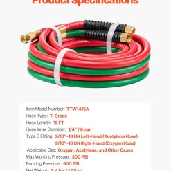 Oxygen Acetylene Twin Hose 15FT 1/4-Inch 300PSI 17 V952 TJYYGHJRGMG1I4T63V0 06