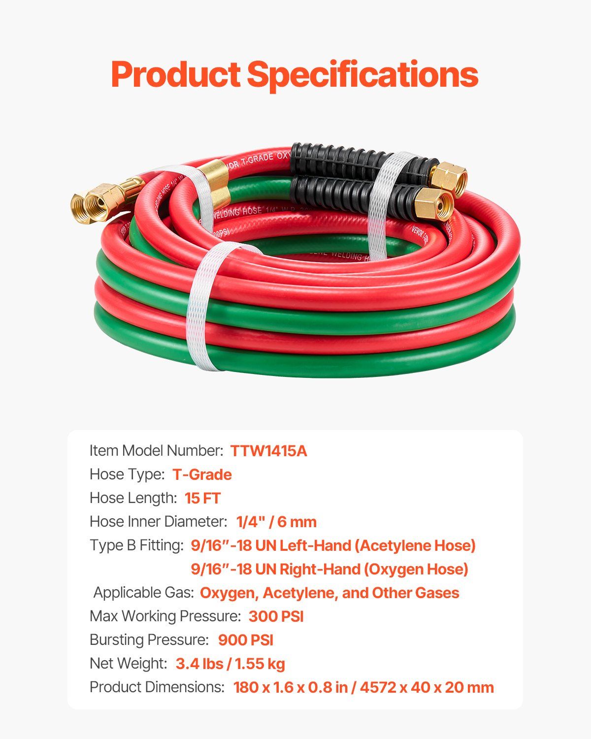 Oxygen Acetylene Twin Hose 15FT 1/4-Inch 300PSI 7 Oxygen Acetylene Twin Hose 15FT 1/4-Inch 300PSI - Image 7