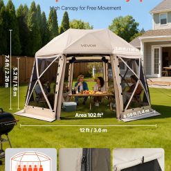 Alternative view of Pop up Gazebo Screen Tent, 3.6x3.6 m, 13-Sided Spherical Camping Canopy Tent with Removable Top & Carry Bag, Quick-Set & Bite-Proof, Screen House Sun Shelter for 8-10 Persons, Beige