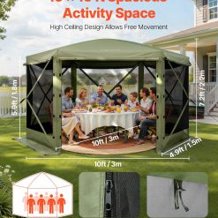 Alternative view of Pop up Gazebo Screen Tent, 3x3 m Large 6-Sided Camping Canopy Tent with Removable Top & Carry Bag, Quick-Set & Bite-Proof, Screen House Sun Shelter for 6-8 Persons Backyard Patio, Green