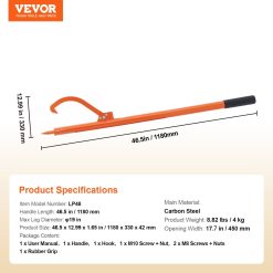 Log Peavey, 46.5 in, Metal Handle Log Lifter, Heavy Duty Log Roller with Max 19 in Opening, Rust-Resistant Log Jack Cant Hook, Felling Log Roller Tool for Rolling, Raising, Turning Logs 17 V952 YMQJDJTLOGPEK16G3V0 06