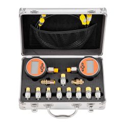 Hydraulic pressure test kit 700 bar with dual gauges and 9 couplings