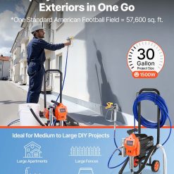 Alternative view of Stand Airless Paint Sprayer, 1500W, 3300PSI High Pressure Airless Sprayer with Cart, Cleaning Brush, Hose, Extension Rod, Nozzles, Electric Spray Paint Machine for Large Apartments, Buildings