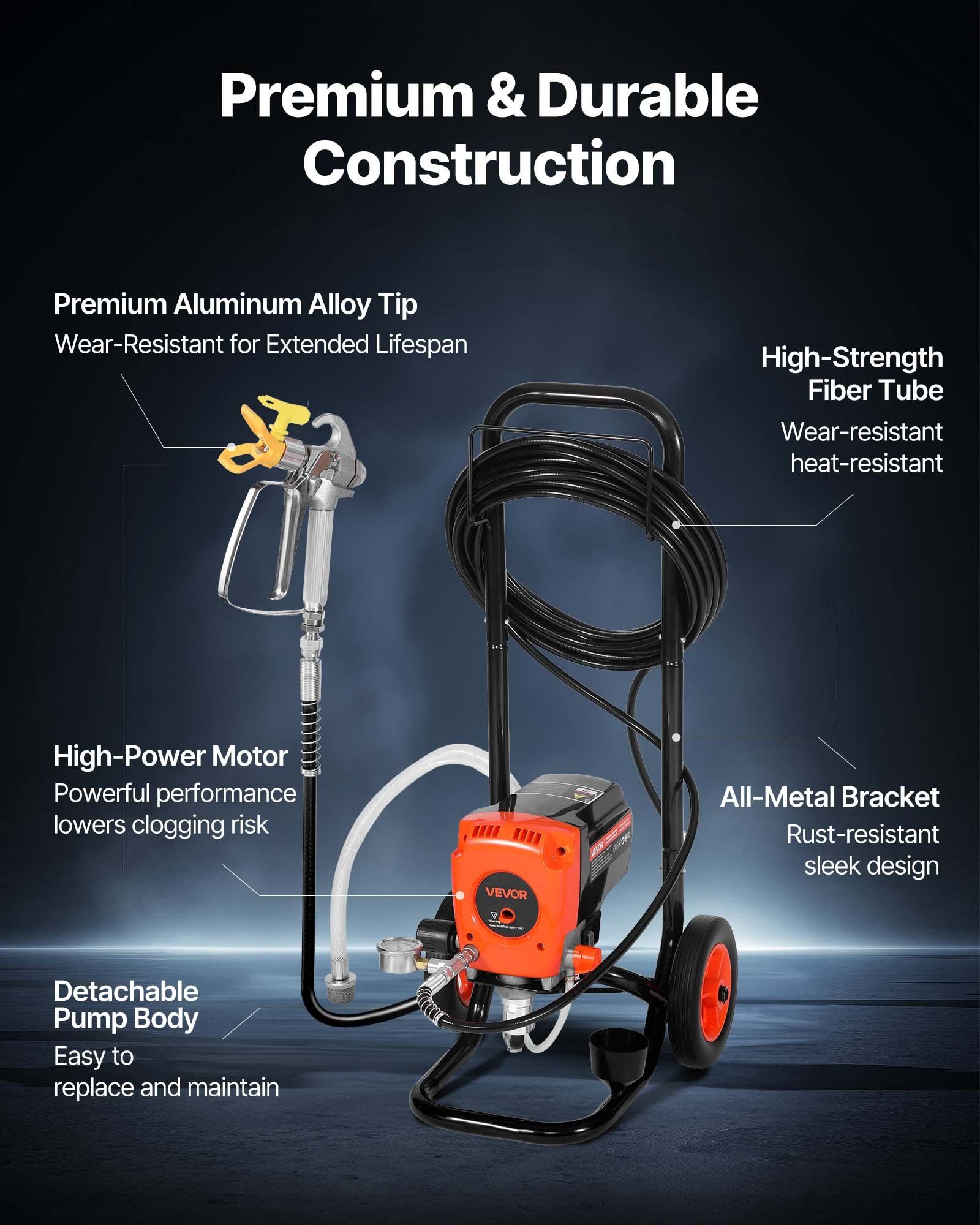 Stand Airless Paint Sprayer, 950W, 3300PSI High Pressure Airless Sprayer with Cart, Cleaning Brush, Hose, Extension Rod, Nozzles, Electric Spray Paint Machine for Interior or Exterior of House 5 Stand Airless Paint Sprayer, 950W, 3300PSI High Pressure Airless Sprayer with Cart, Cleaning Brush, Hose, Extension Rod, Nozzles, Electric Spray Paint Machine for Interior or Exterior of House - Image 5