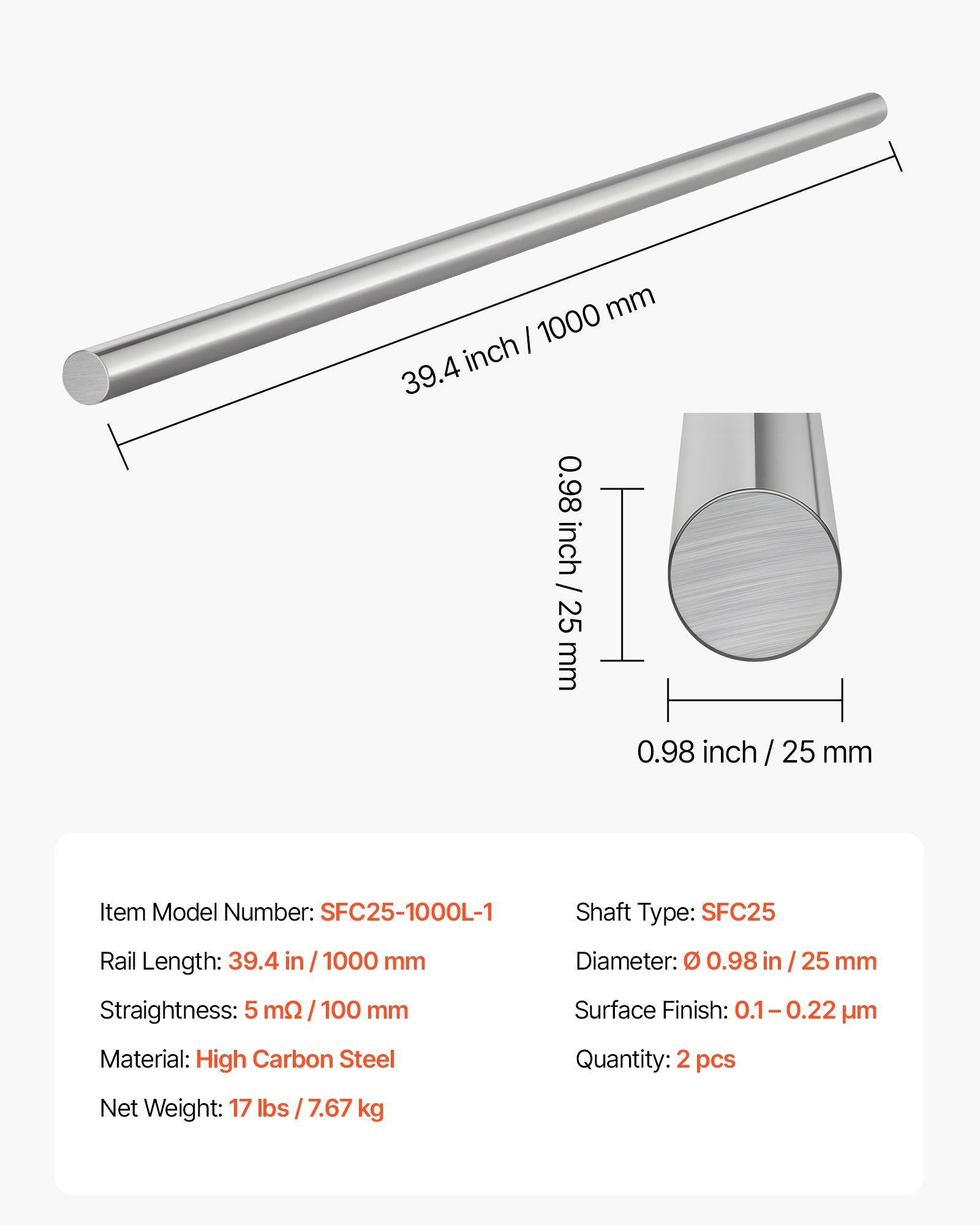 Linear Motion Rod SFC25 25 mm x 1000 mm, Pair 7 Linear Motion Rod SFC25 25 mm x 1000 mm, Pair - Image 7