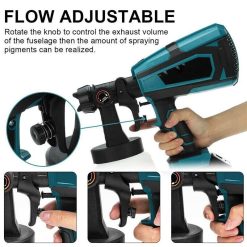 Alternative view of 1400ml Cordless High Pressure Spray Gun Flow Adjustable Spray Gun Paint Sprayer Home Interior Exterior With 2 Nozzles For Makita 21V Battery-Skin Only