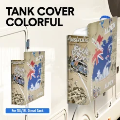 Alternative view of Alpen Outdoor Diesel Tank Cover Silver Gas Tank Bracket 2mm Thick Aluminium Tank Mounting Holder Fit for 10L/15L Tank for Caravan Trailer Toolbox Left Right AU Flag