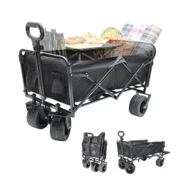 Foldable Camping Wagon 150L Portable Hand Trolley with All-Terrain Wheels and Tailgate For Outdoor Picnic Shopping Sports Max Load 200Kg Utility Cart