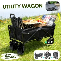 Alternative view of Foldable Camping Wagon 150L Portable Hand Trolley with All-Terrain Wheels and Tailgate For Outdoor Picnic Shopping Sports Max Load 200Kg Utility Cart