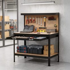 Giantz 120cm Workbench with Pegboard and Tool Drawer
