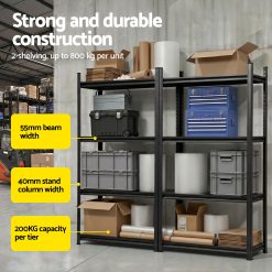 Giantz Garage Shelving 1.8X1.8m Warehouse Rack Storage Shelves Workshop Racks Steel 13 WR F 09040R 180BKX2 04
