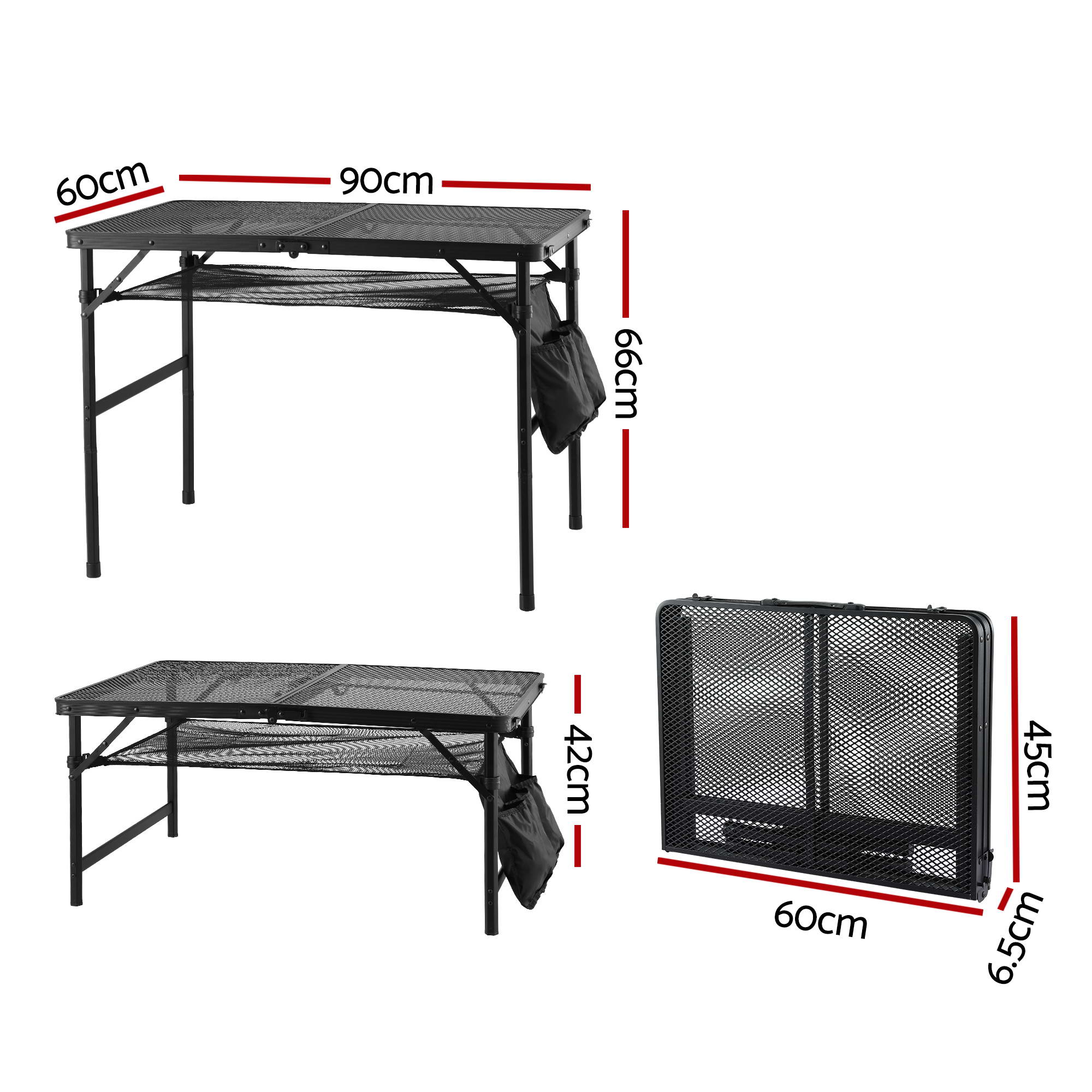 BBQ Camp Table 90x60cm Portable Foldable Mesh 2 BBQ Camp Table 90x60cm Portable Foldable Mesh - Image 2