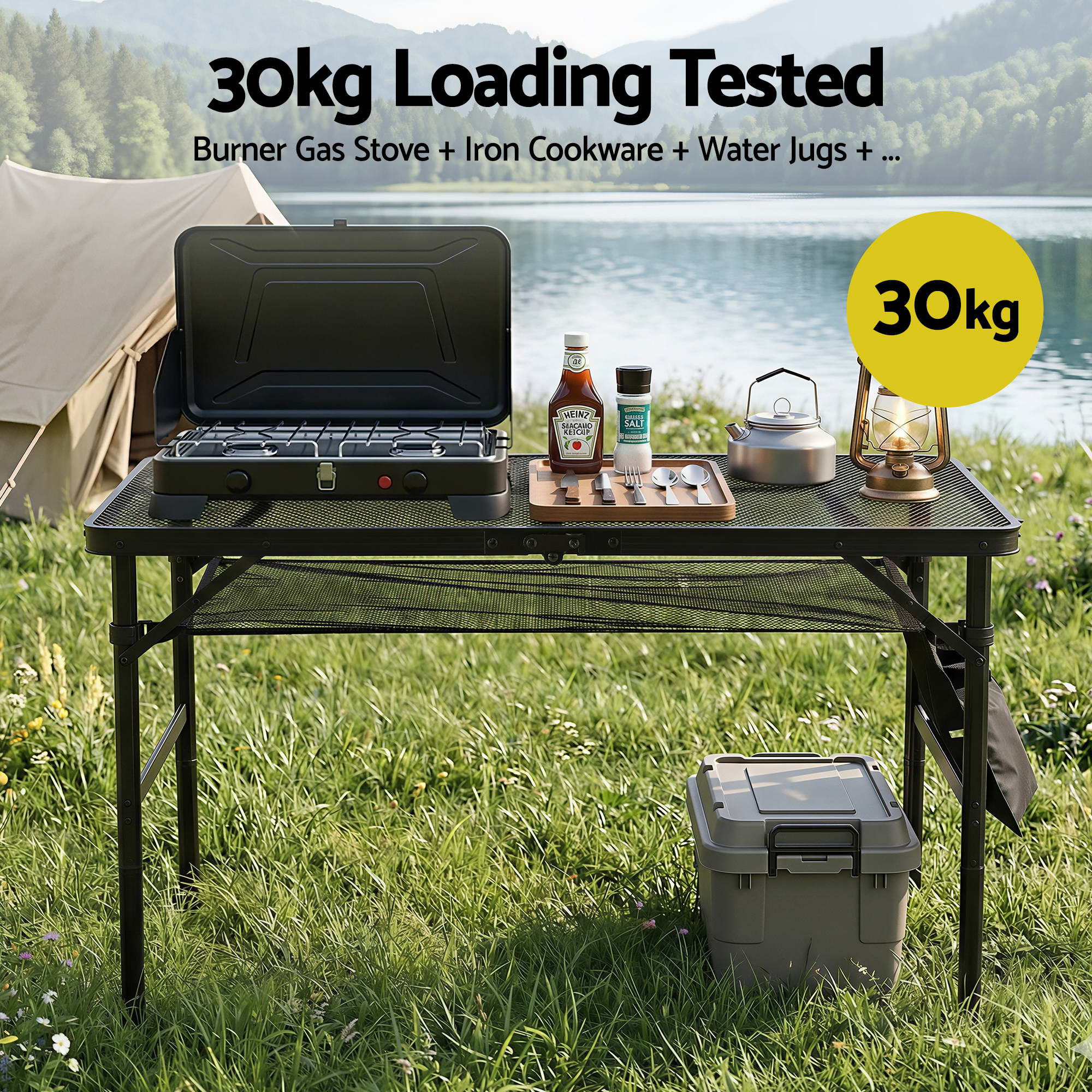 BBQ Camp Table 90x60cm Portable Foldable Mesh 4 BBQ Camp Table 90x60cm Portable Foldable Mesh - Image 4