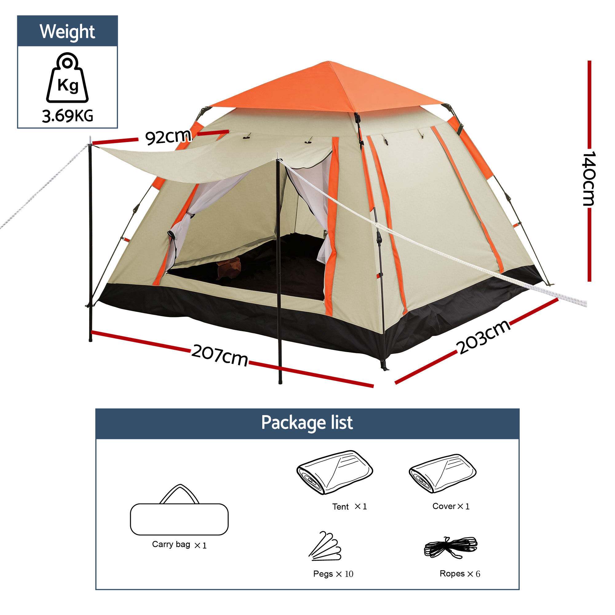 Weisshorn Pop Up Camping Tent 3-4 Person Automatic Tent Instant Setup Waterproof 2 Weisshorn Pop Up Camping Tent 3-4 Person Automatic Tent Instant Setup Waterproof - Image 2