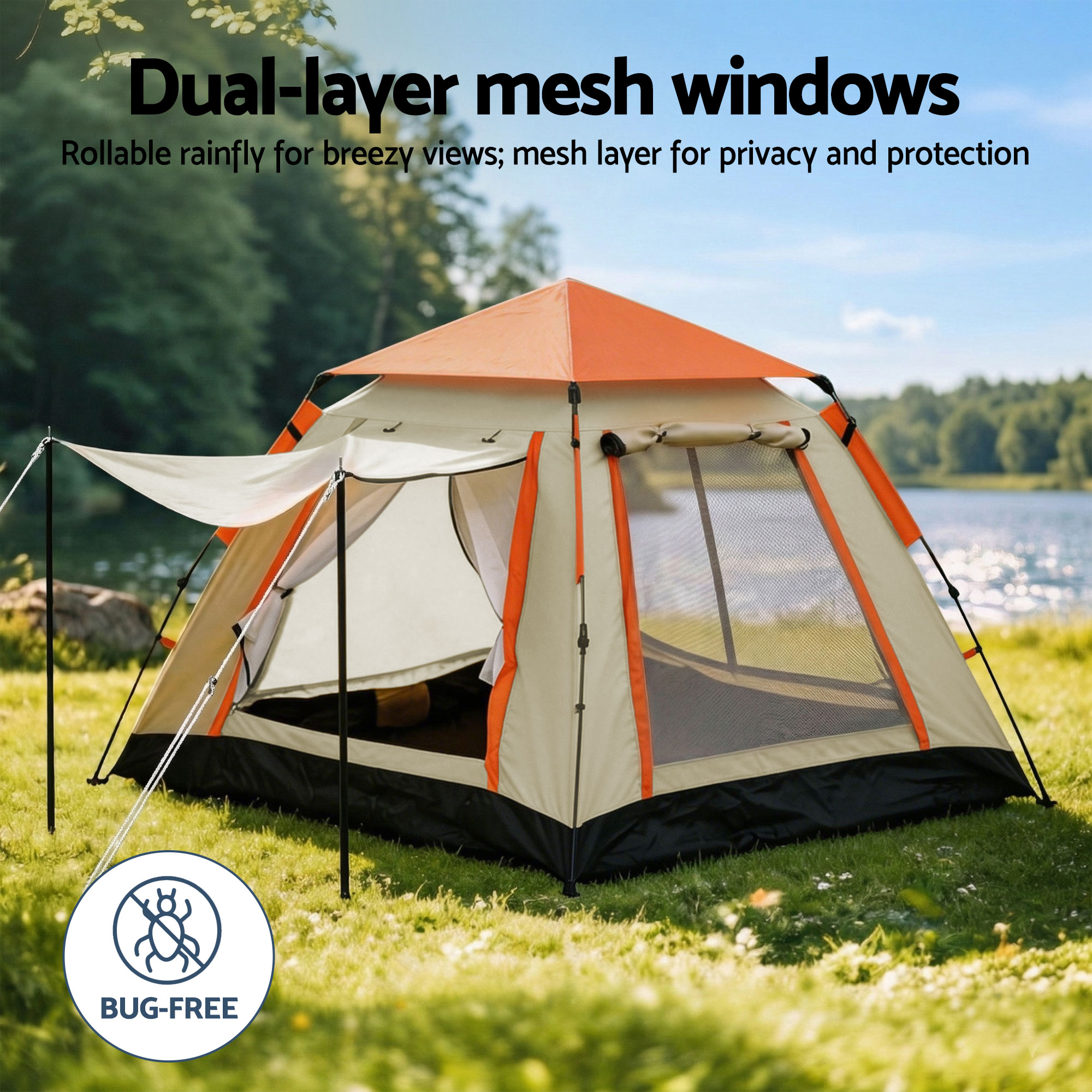 Weisshorn Pop Up Camping Tent 3-4 Person Automatic Tent Instant Setup Waterproof 4 Weisshorn Pop Up Camping Tent 3-4 Person Automatic Tent Instant Setup Waterproof - Image 4
