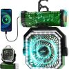 20000mAh Portable Camping Fan, Rechargeable Battery Operated Oscillating Camp Tent Fan W/Remote control, 4 Speeds, LED lights & 360° Rotation Hook for Outdoor RV Travel Green