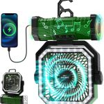 20000mAh Portable Camping Fan, Rechargeable Battery Operated Oscillating Camp Tent Fan W/Remote control, 4 Speeds, LED lights & 360° Rotation Hook for Outdoor RV Travel Green