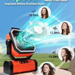 Alternative view of 20000mAh Portable Camping Fan, Rechargeable Battery Operated Oscillating Camp Tent Fan W/Remote control, 4 Speeds, LED lights & 360° Rotation Hook for Outdoor RV Travel Orange