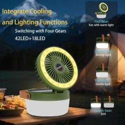 Alternative view of Camping Light with Fan, Portable Hanging Lamp for Tent, IPX4 Waterproof, 4 Mode Light Camping Lantern and 3 -Speed Quiet Fan,USB & Auxiliary Solar Charging，for Camping/College Dorm (Army Green)