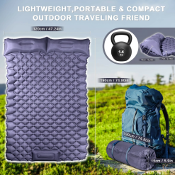 Alternative view of Double Camping Pad with Built-in Pillow: Foot Pump Inflatable Mattress for Tent/Backpacking – Ultralight, Foldable (Dark Blue)
