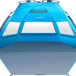 OutdoorMaster Pop Up 3-4 Person Beach Tent X-Large - Easy Setup, Portable Beach Shade Canopy Folding Sun Shelter with UPF 50+ UV Protection Removable Skylight Family Size (Blue)