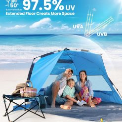 Alternative view of OutdoorMaster Pop Up 3-4 Person Beach Tent X-Large - Easy Setup, Portable Beach Shade Canopy Folding Sun Shelter with UPF 50+ UV Protection Removable Skylight Family Size (Blue)