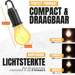 Alternative view of 2-piece camping lamp - emergency lighting - 3 settings - camping lamp - rechargeable camping lamp - tent lamp