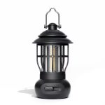 Rechargeable Camping Lantern – Retro Camping Lamp – Dimmable COB Hanging Light for Tent, Camping, Fishing, Hiking, etc. – Black
