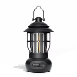Rechargeable Camping Lantern – Retro Camping Lamp – Dimmable COB Hanging Light for Tent, Camping, Fishing, Hiking, etc. – Black