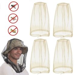 4 pcs Mosquito Net for Hat, Waterproof Adjustable Ultra-fine with Storage Bag, for Fishing Hiking Camping, Beige