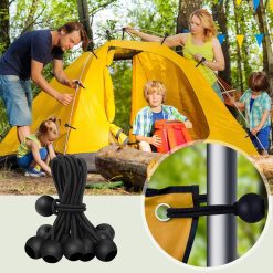 Alternative view of 30 elastic cords, 10 cm long - with ball joints - black - sturdy rubber tensioners - for securing tarpaulins, camping tents, luggage cables, and awnings.