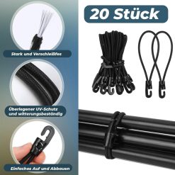 Alternative view of Elastic ropes with hooks - 20 pieces, 10 cm each - Multifunctional tarpaulin tensioner - Rubber tensioner - Suitable for tarpaulins, tents, camping